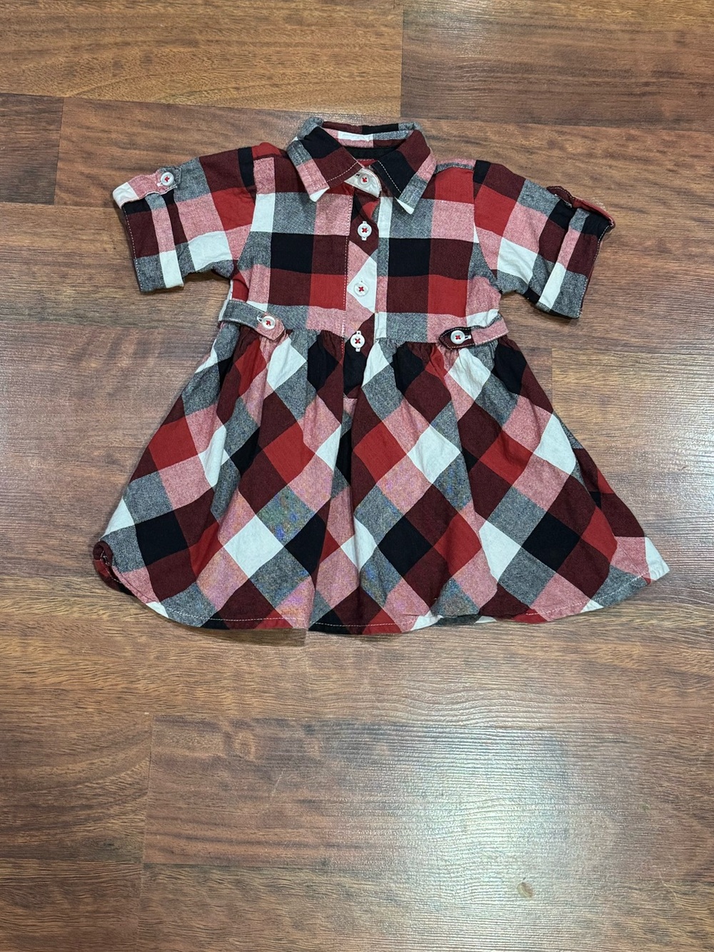 Ruffle Butts - Red, Black, and White Plaid Shirt Dress